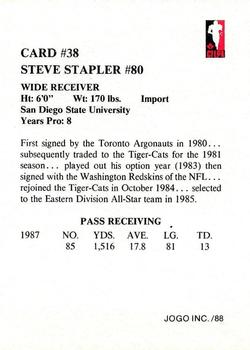 1988 JOGO #38 Steve Stapler Back