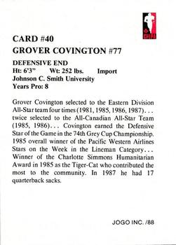 1988 JOGO #40 Grover Covington Back