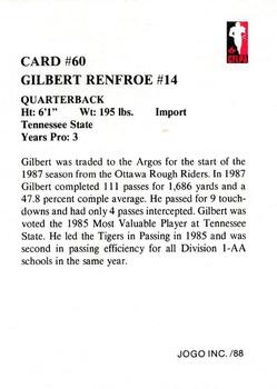 1988 JOGO #60 Gilbert Renfroe Back