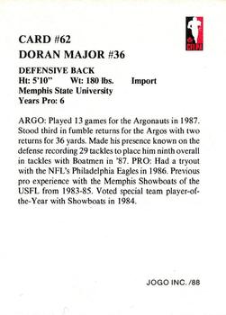 1988 JOGO #62 Doran Major Back