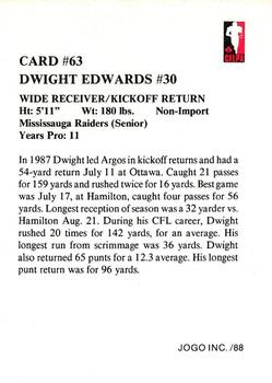 1988 JOGO #63 Dwight Edwards Back