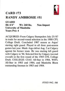 1988 JOGO #73 Randy Ambrosie Back