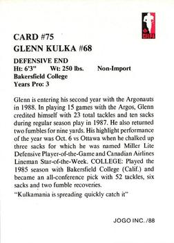 1988 JOGO #75 Glenn Kulka Back