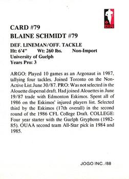 1988 JOGO #79 Blaine Schmidt Back