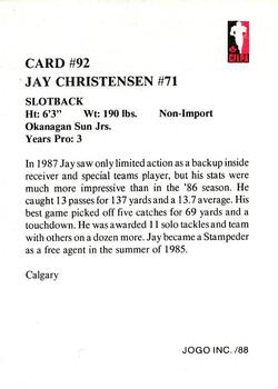 1988 JOGO #92 Jay Christensen Back