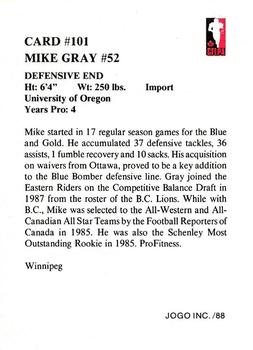 1988 JOGO #101 Mike Gray Back