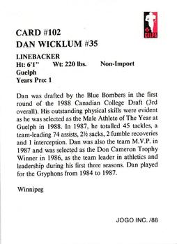 1988 JOGO #102 Dan Wicklum Back