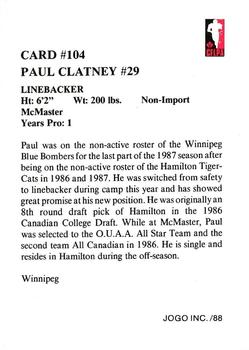 1988 JOGO #104 Paul Clatney Back