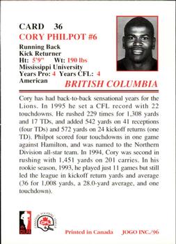 1996 JOGO #36 Cory Philpot Back