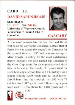 1996 JOGO #111 David Sapunjis Back