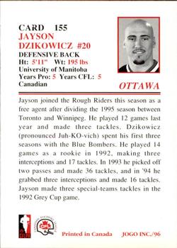 1996 JOGO #155 Jayson Dzikowicz Back