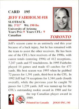 1996 JOGO #195 Jeff Fairholm Back
