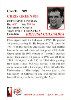 1996 JOGO #209 Chris Green Back