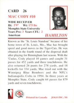 1996 JOGO #26 Mac Cody Back