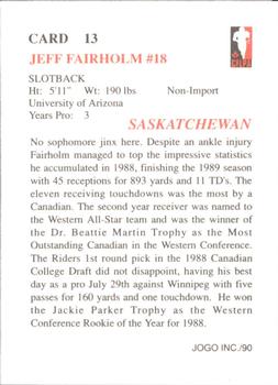 1990 JOGO #13 Jeff Fairholm Back