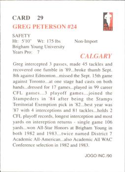 1990 JOGO #29 Greg Peterson Back