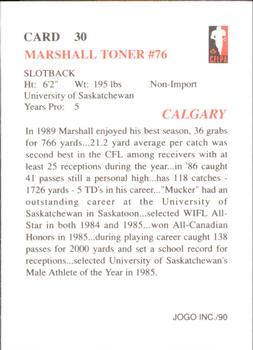 1990 JOGO #30 Marshall Toner Back
