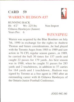 1990 JOGO #59 Warren Hudson Back
