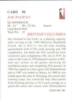 1990 JOGO #90 Joe Paopao Back