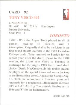 1990 JOGO #92 Tony Visco Back