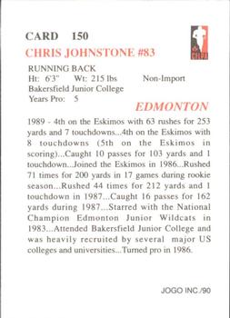 1990 JOGO #150 Chris Johnstone Back