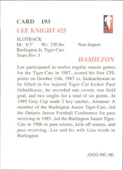 1990 JOGO #193 Lee Knight Back