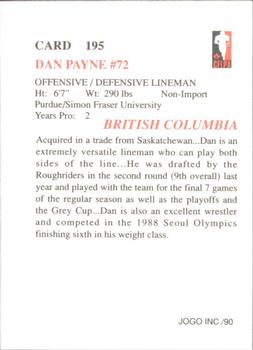 1990 JOGO #195 Dan Payne Back