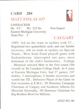 1990 JOGO #204 Matt Finlay Back