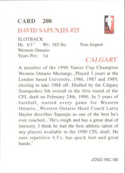 1990 JOGO #208 David Sapunjis Back