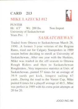 1990 JOGO #213 Mike Lazecki Back