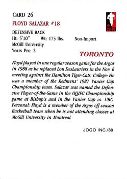 1989 JOGO #26 Floyd Salazar Back