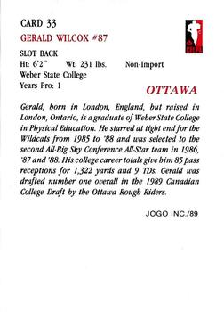 1989 JOGO #33 Gerald Wilcox Back