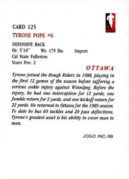 1989 JOGO #125 Tyrone Pope Back