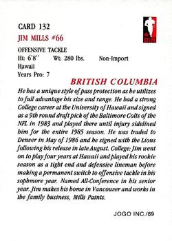 1989 JOGO #132 Jim Mills Back