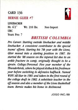 1989 JOGO #136 Bernie Glier Back