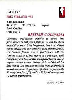1989 JOGO #137 Eric Streater Back