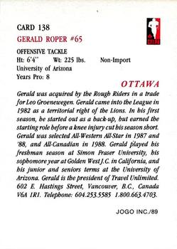 1989 JOGO #138 Gerald Roper Back