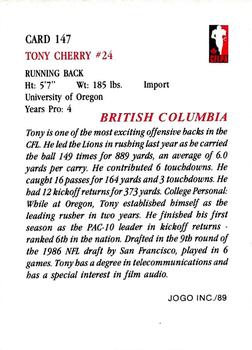 1989 JOGO #147 Tony Cherry Back
