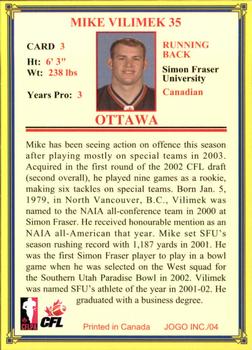 2004 JOGO #3 Mike Vilimek Back