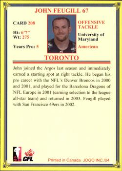 2004 JOGO #208 John Feugill Back