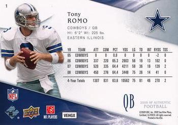 2009 SP Authentic #1 Tony Romo Back