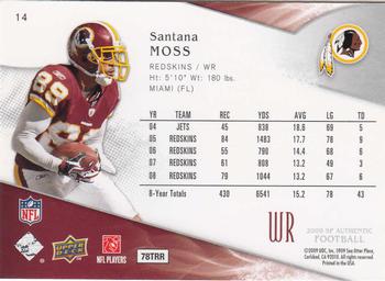 2009 SP Authentic #14 Santana Moss Back