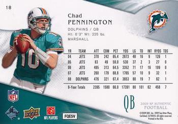 2009 SP Authentic #18 Chad Pennington Back