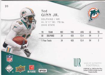 2009 SP Authentic #20 Ted Ginn Jr. Back