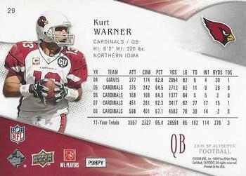 2009 SP Authentic #29 Kurt Warner Back