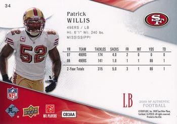 2009 SP Authentic #34 Patrick Willis Back