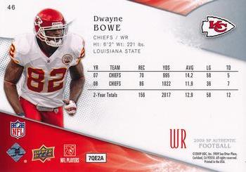 2009 SP Authentic #46 Dwayne Bowe Back