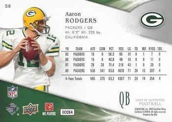 2009 SP Authentic #59 Aaron Rodgers Back