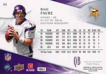 2009 SP Authentic #62 Brett Favre Back