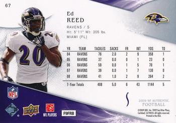 2009 SP Authentic #67 Ed Reed Back
